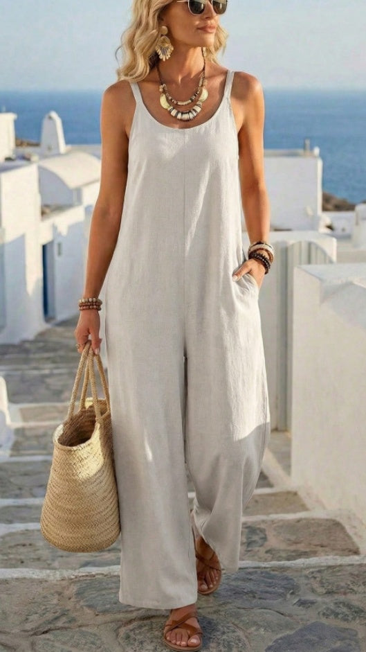 Women's Casual Solid-Color Strappy Jumpsuit