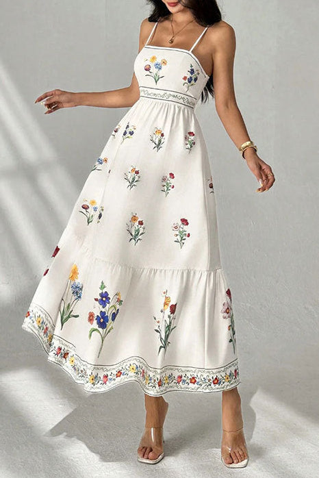 kelly Bohemian floral prints strap midi dress