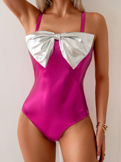 bow embellished leather bikini