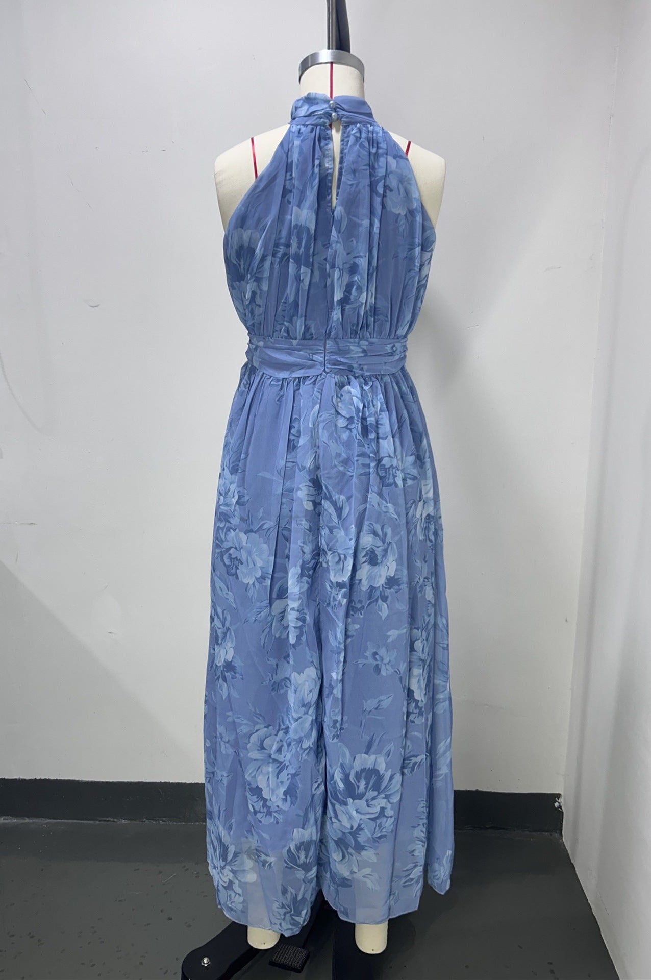 polly Green Floral Chiffon Halter Maxi Dress
