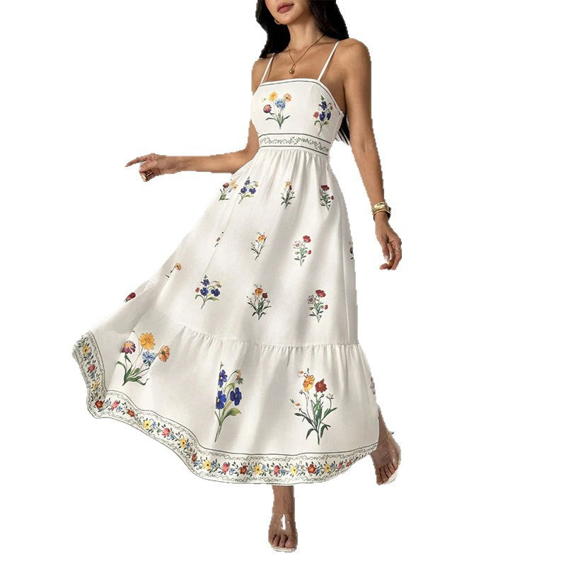 kelly Bohemian floral prints strap midi dress