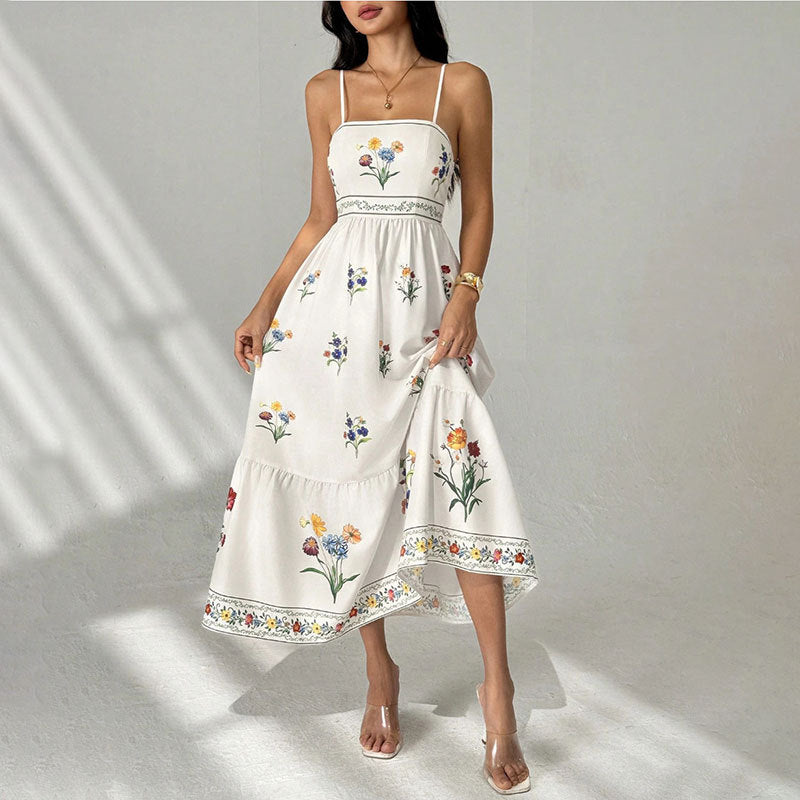kelly Bohemian floral prints strap midi dress