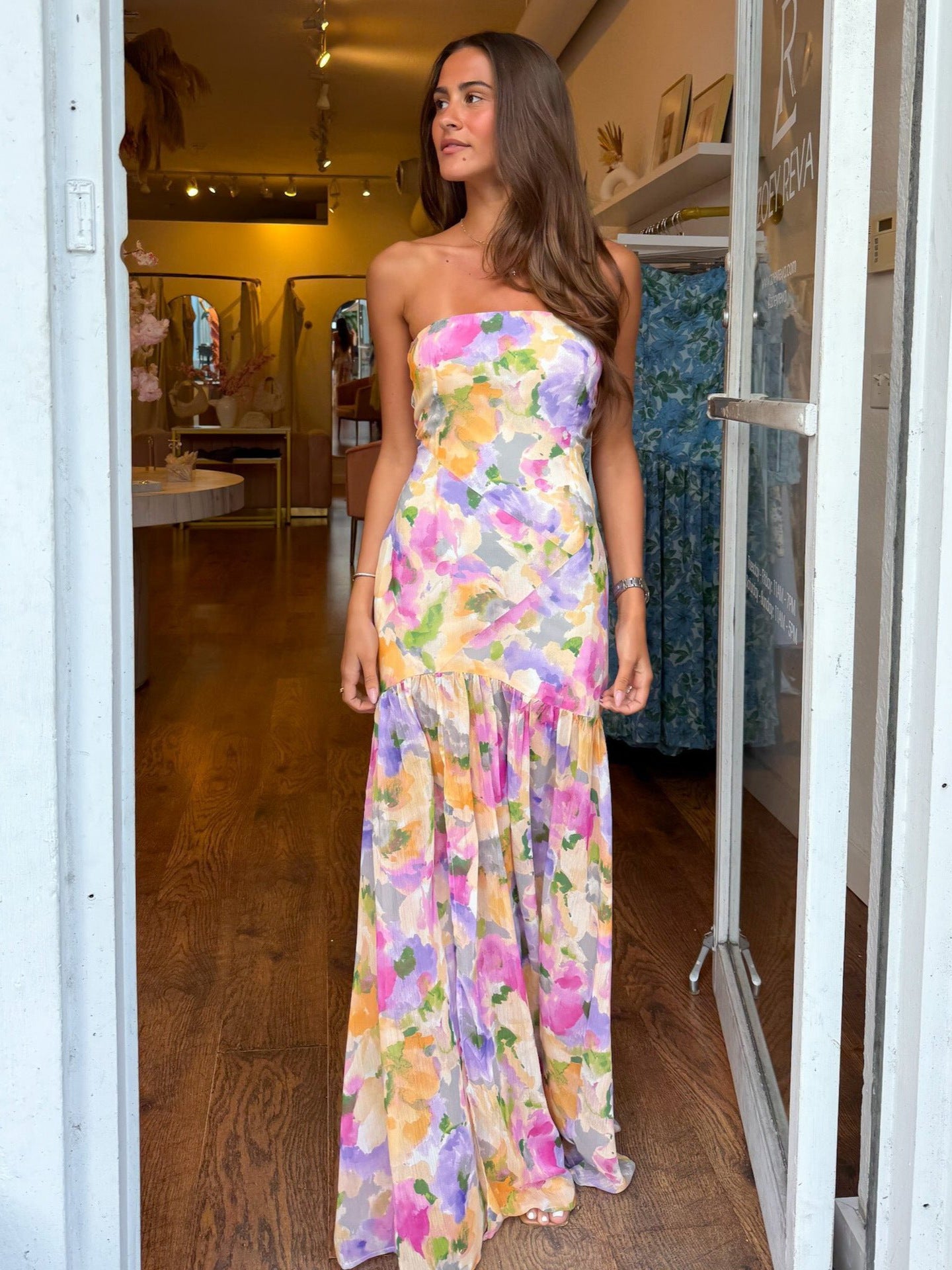 Vacation floral print fishtail maxi dress