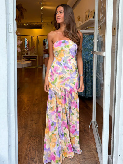 Vacation floral print fishtail maxi dress