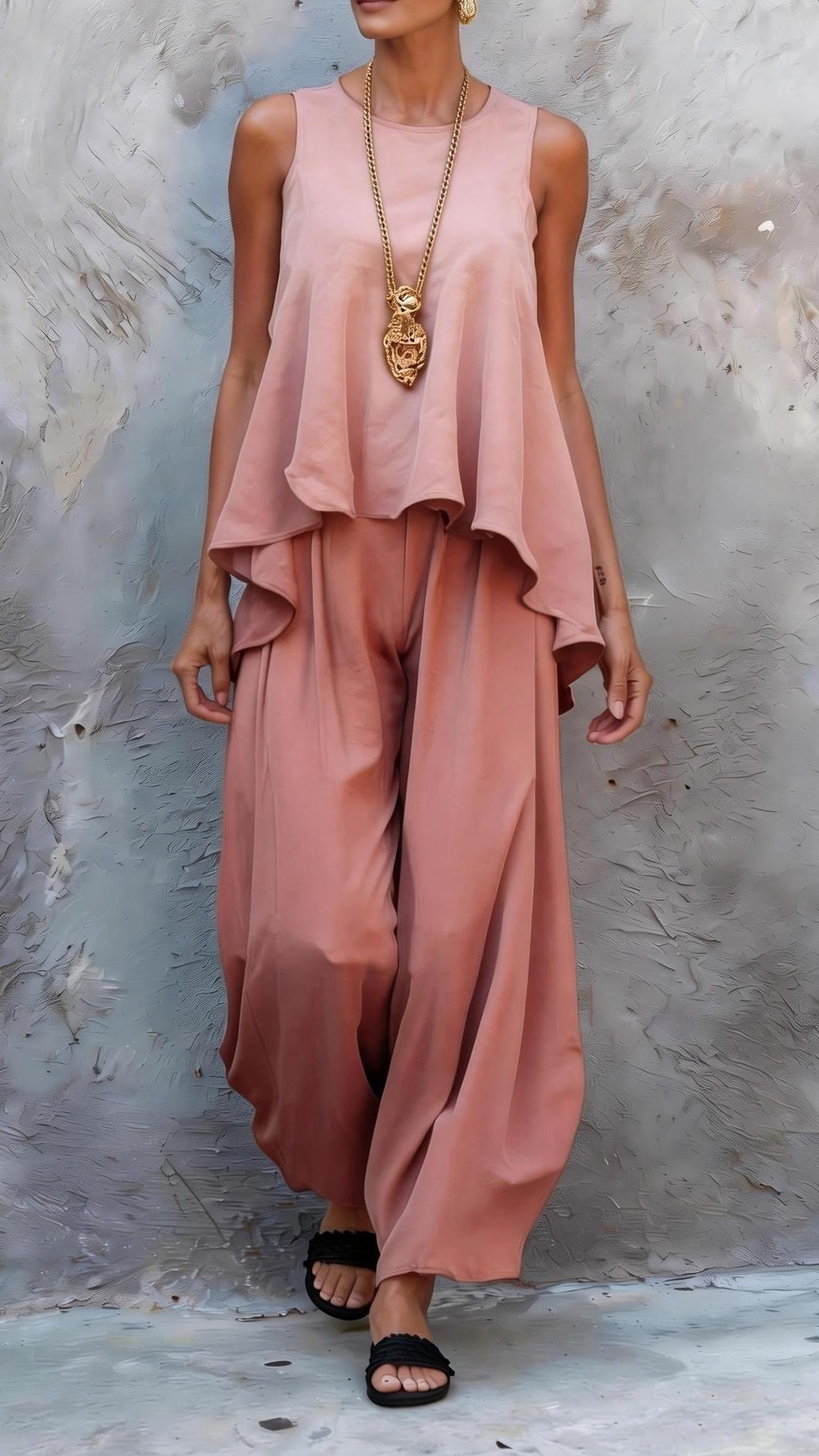 Sleeveless Top &amp; Loose Wide-Leg Pants