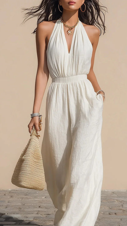Halter-Neck V-Neck Slim-Fit Jumpsuit
