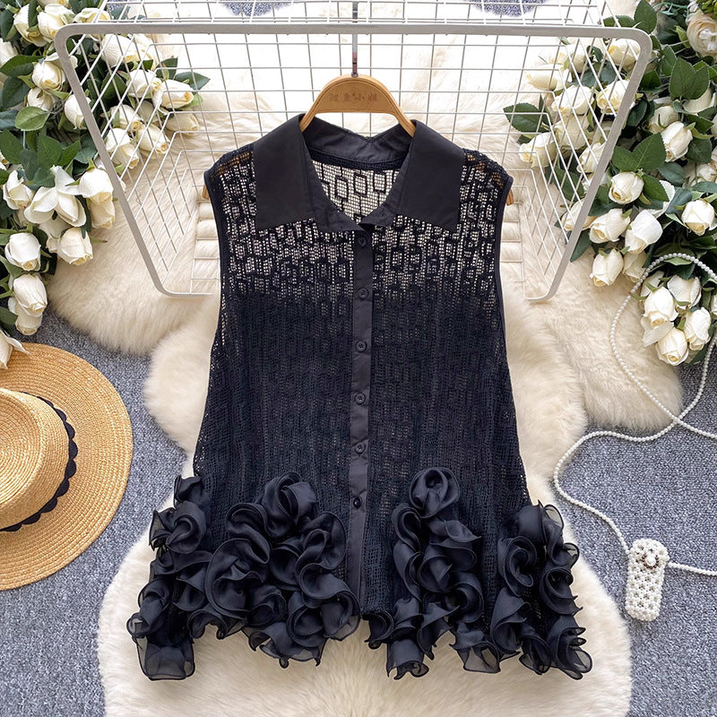 Irregular 3d lace cutout sleeveless shirt