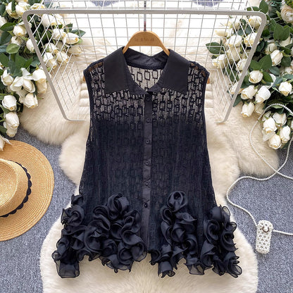 Irregular 3d lace cutout sleeveless shirt