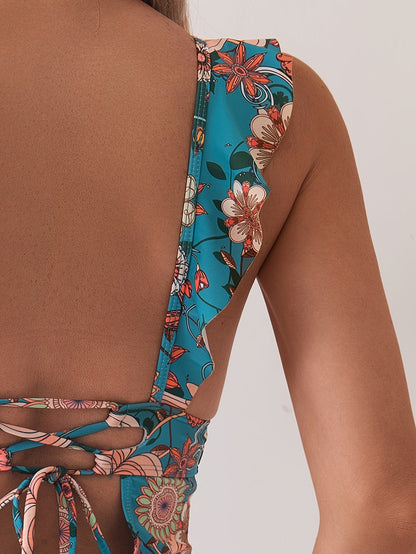 v-neck floral Ruffle bikini
