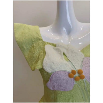 3D FLOWER BUTTERFLY SLEEVE MINI DRESS IN MINT