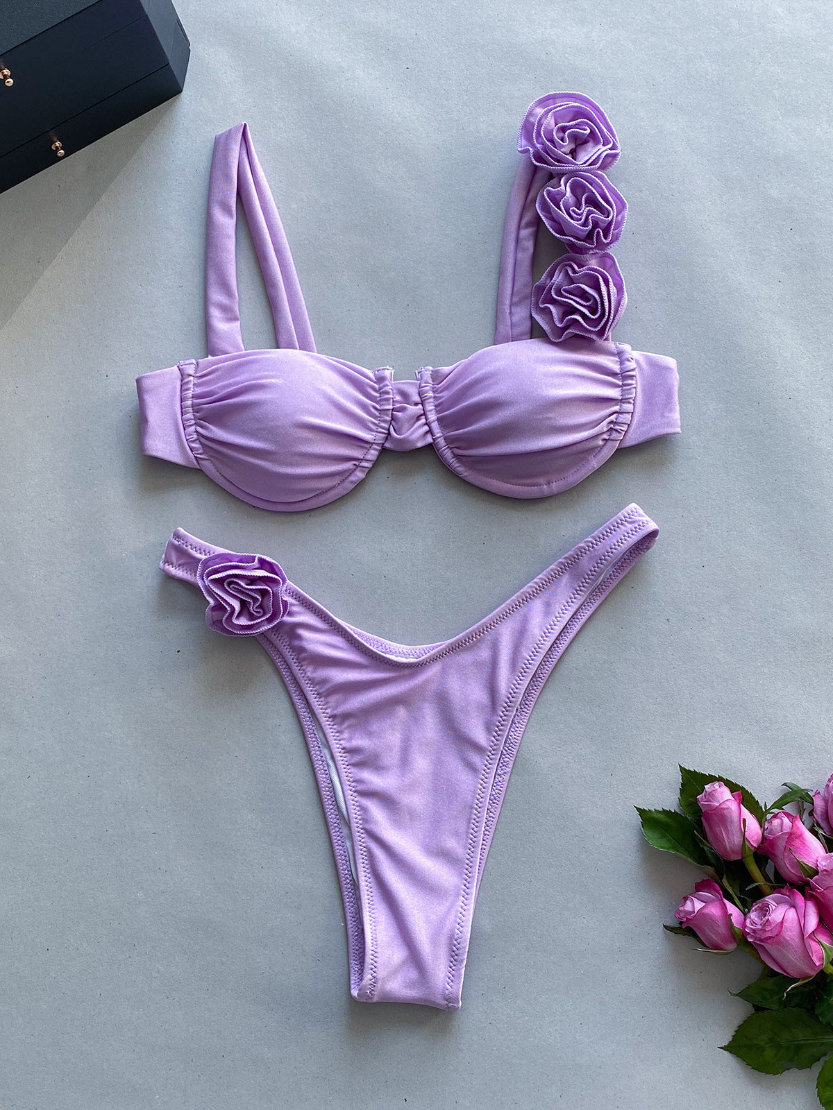 3D three-dimensional flower split bikini