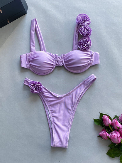 3D three-dimensional flower split bikini