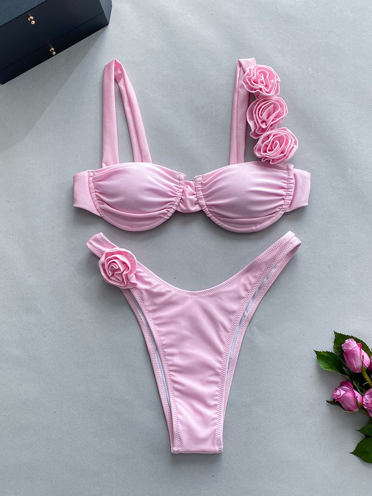 3D three-dimensional flower split bikini