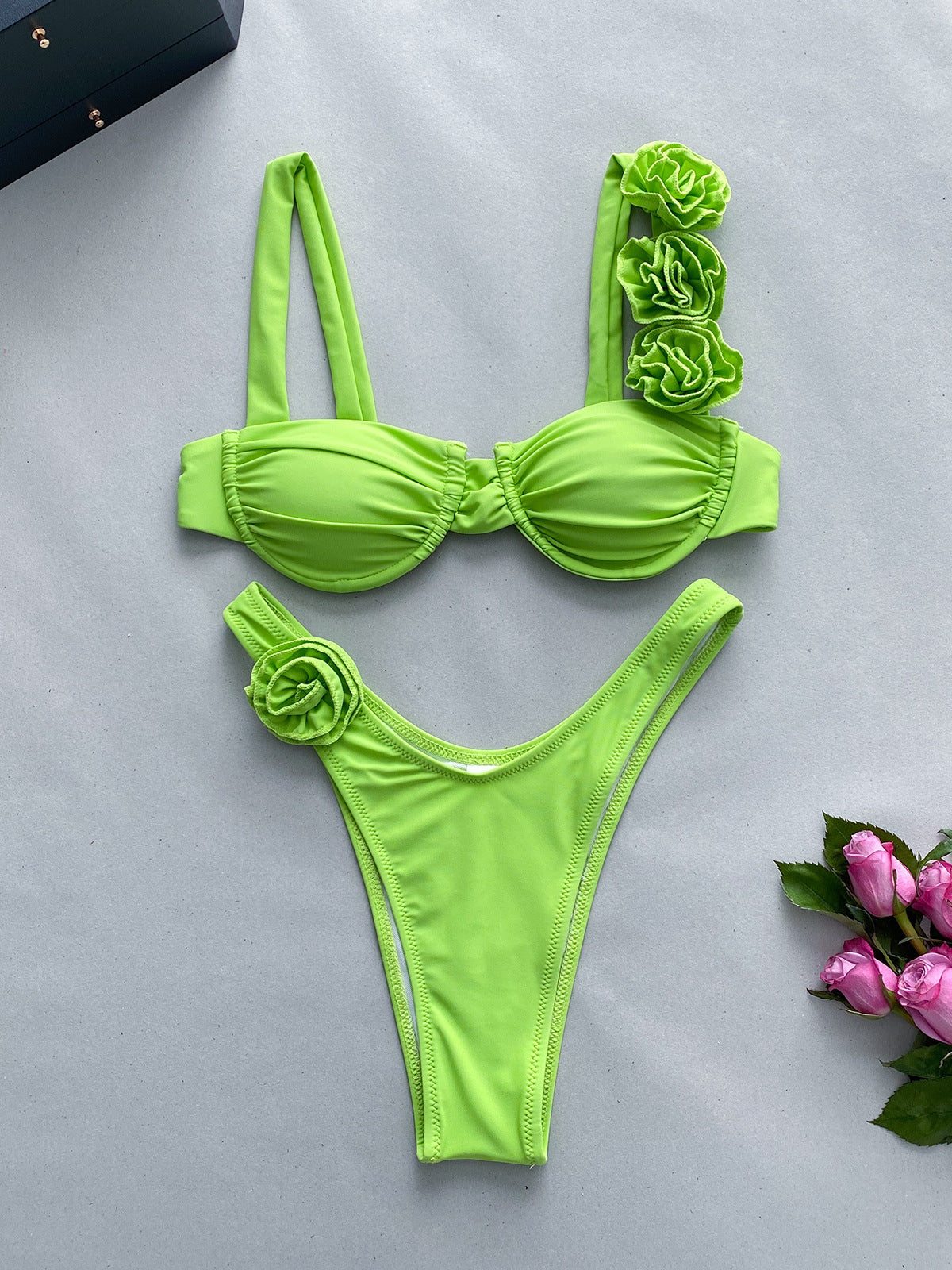 3D three-dimensional flower split bikini