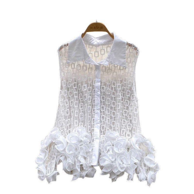 Irregular 3d lace cutout sleeveless shirt