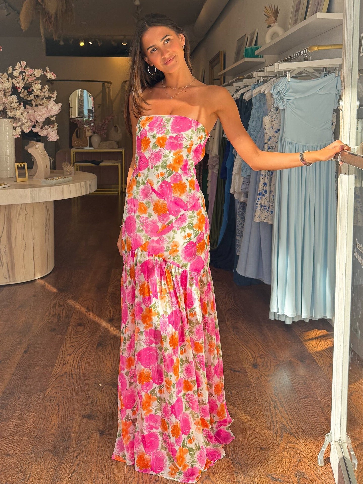 Vacation floral print fishtail maxi dress