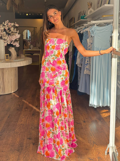 Vacation floral print fishtail maxi dress