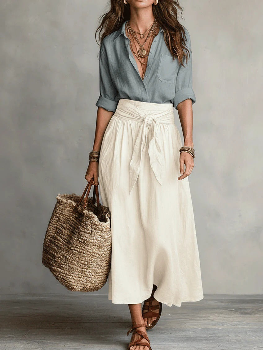 Vera™ | Two-Piece Set: Black Top and Olive Green Midi Skirt