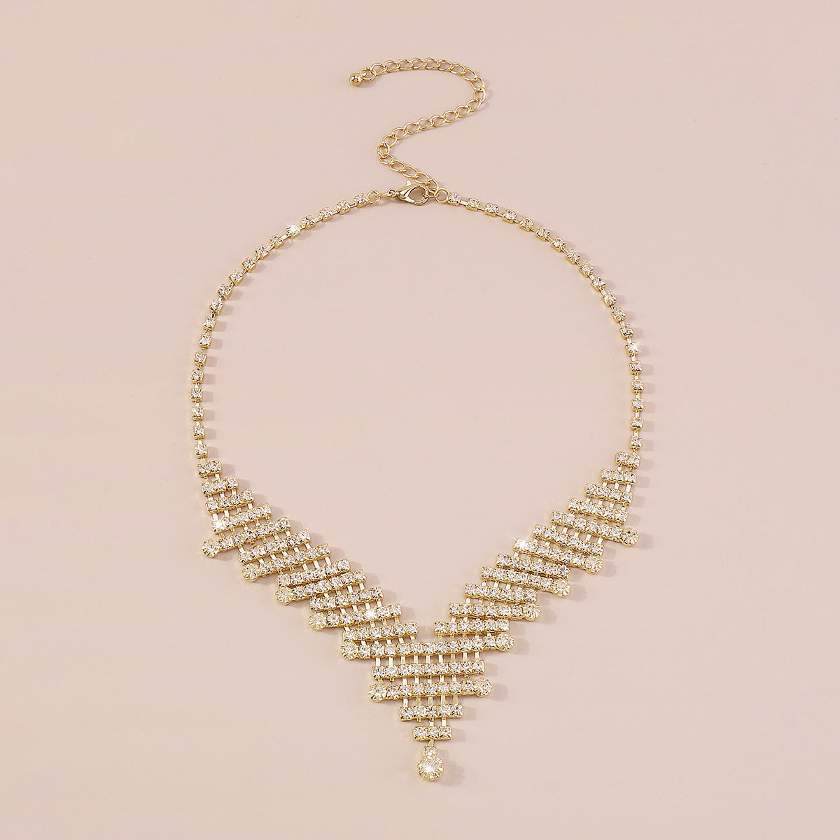 GOLD RHINESTONE V-SHAPED NECKLACE