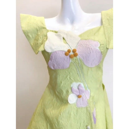 3D FLOWER BUTTERFLY SLEEVE MINI DRESS IN MINT