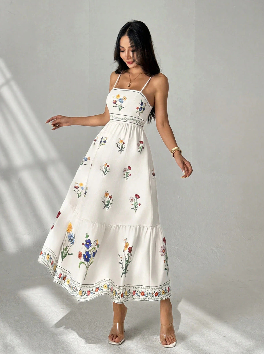 kelly Bohemian floral prints strap midi dress
