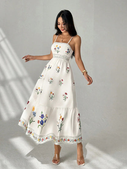 kelly Bohemian floral prints strap midi dress