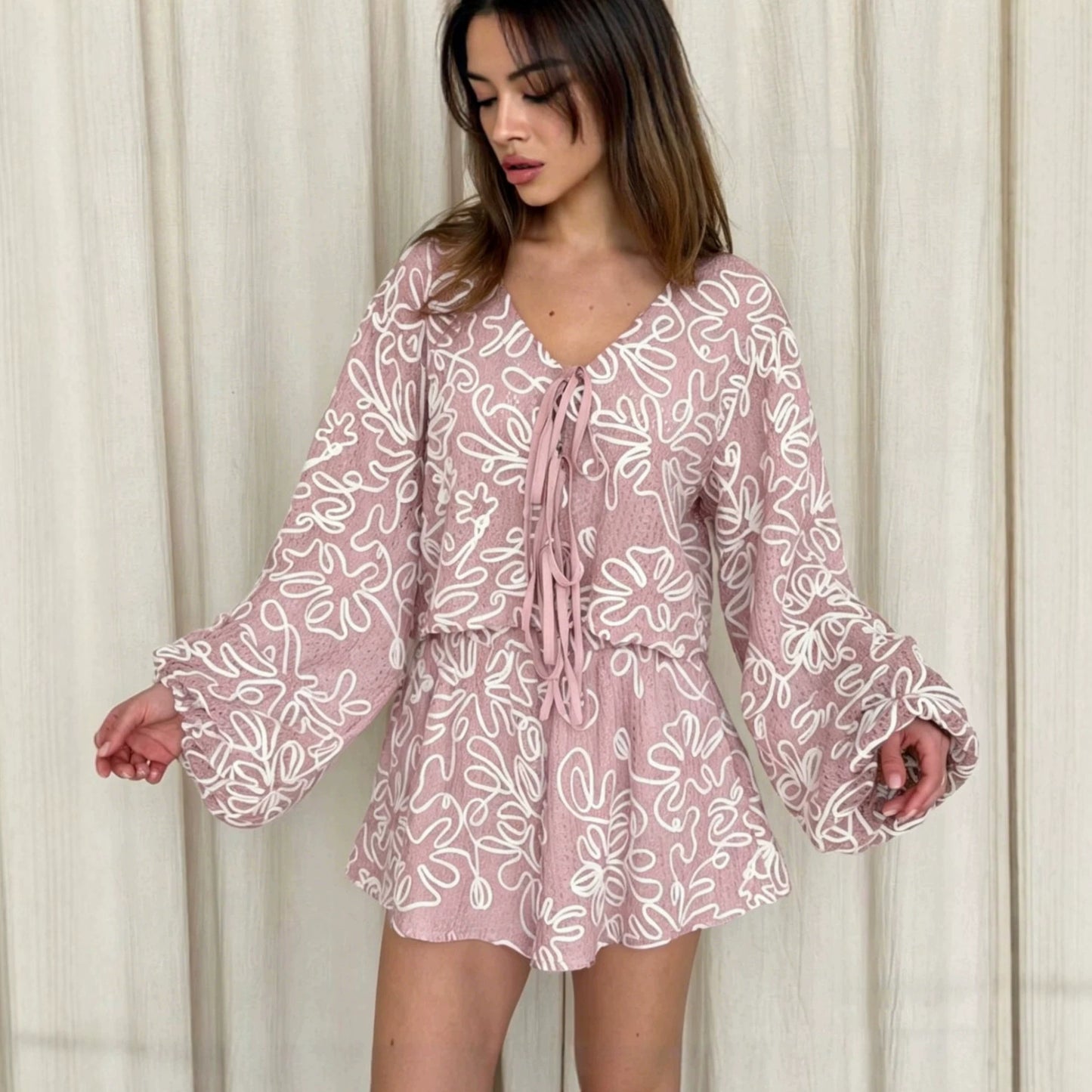 Vacation Jacquard Tie-Waist Cardigan Top & Shorts Two-Piece Set