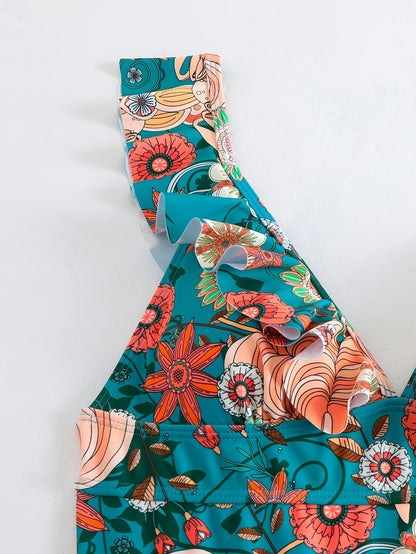 v-neck floral Ruffle bikini