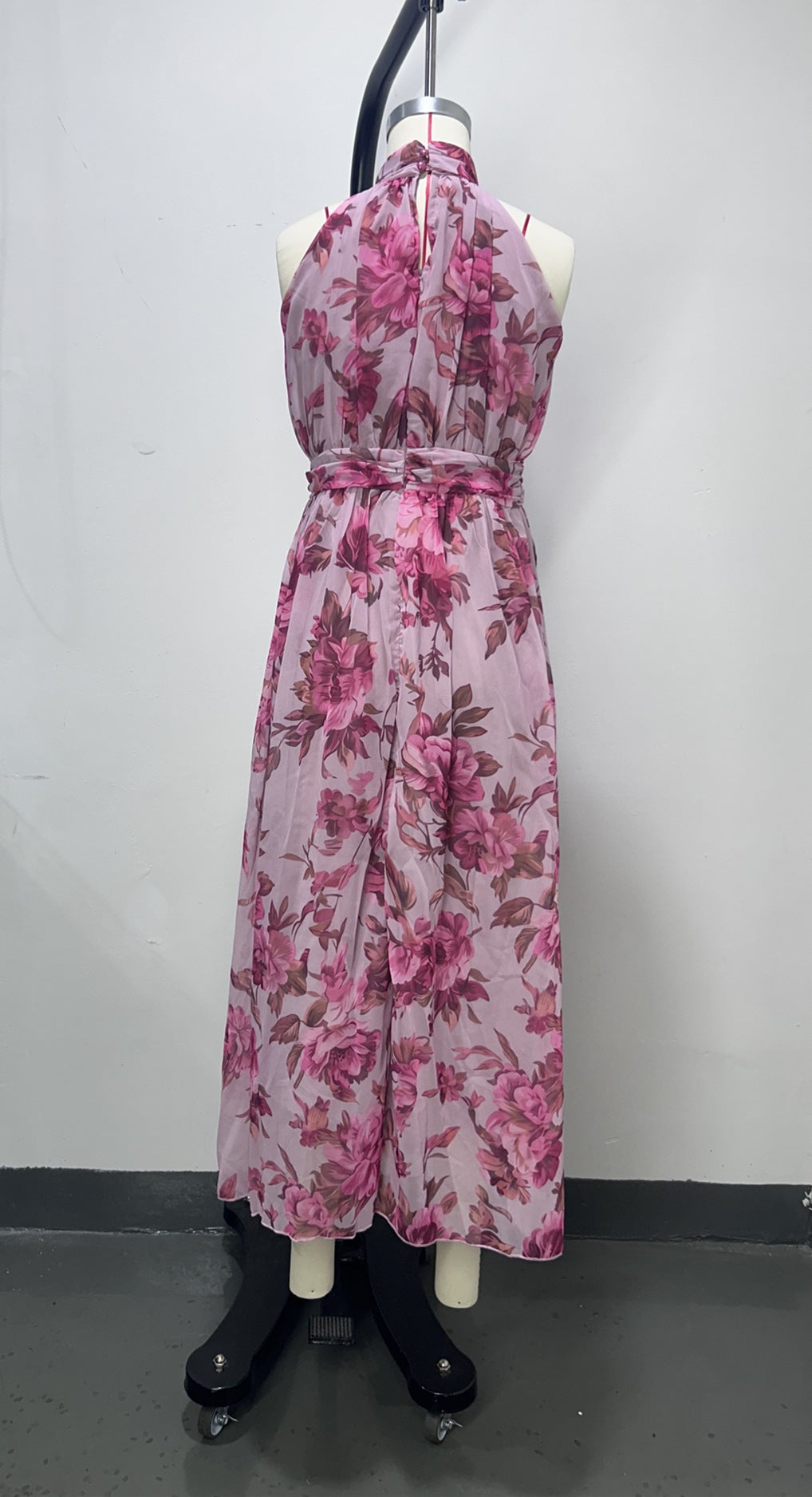 polly Green Floral Chiffon Halter Maxi Dress