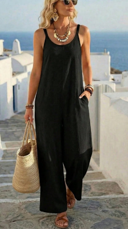 Women's Casual Solid-Color Strappy Jumpsuit