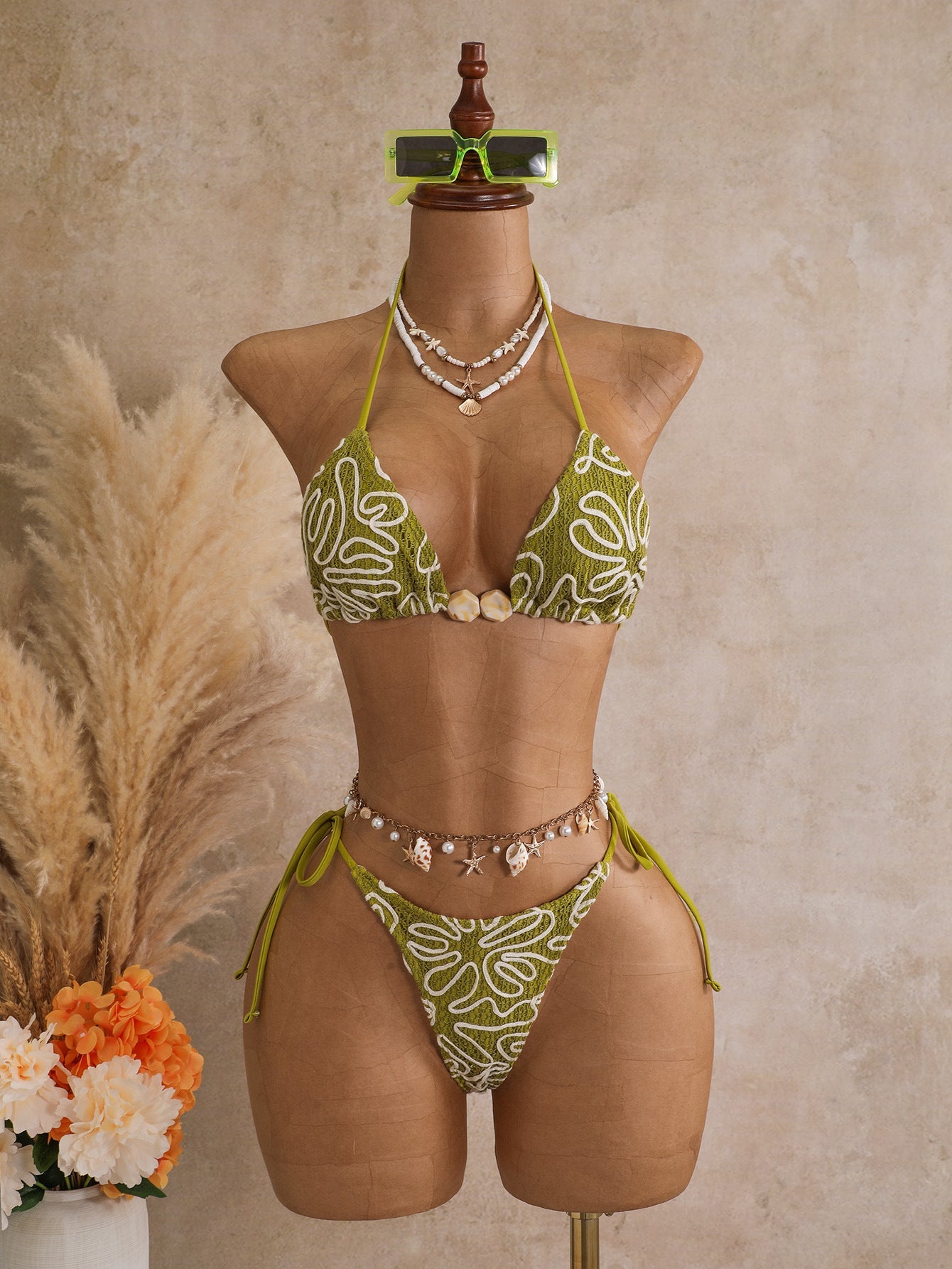 crochet three-piece beach swimsuit