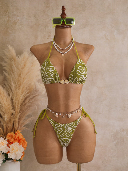 crochet three-piece beach swimsuit