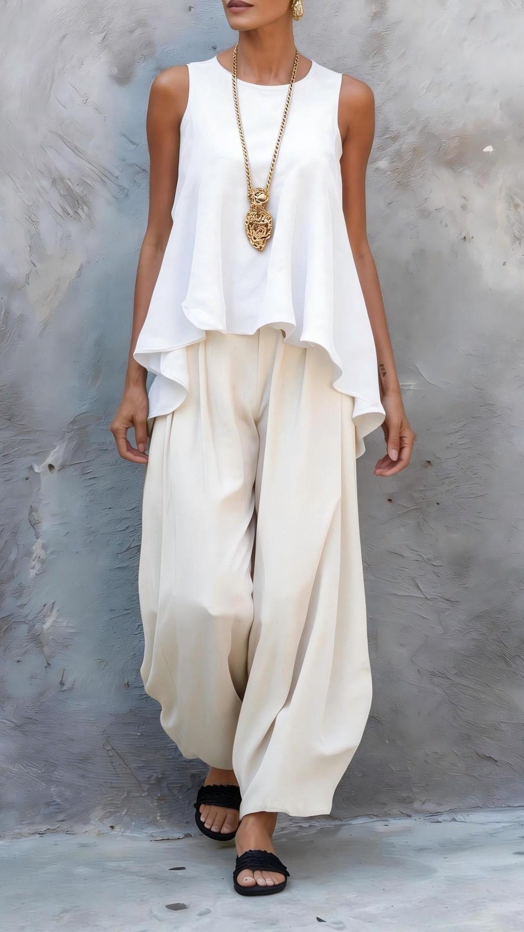 Sleeveless Top &amp; Loose Wide-Leg Pants