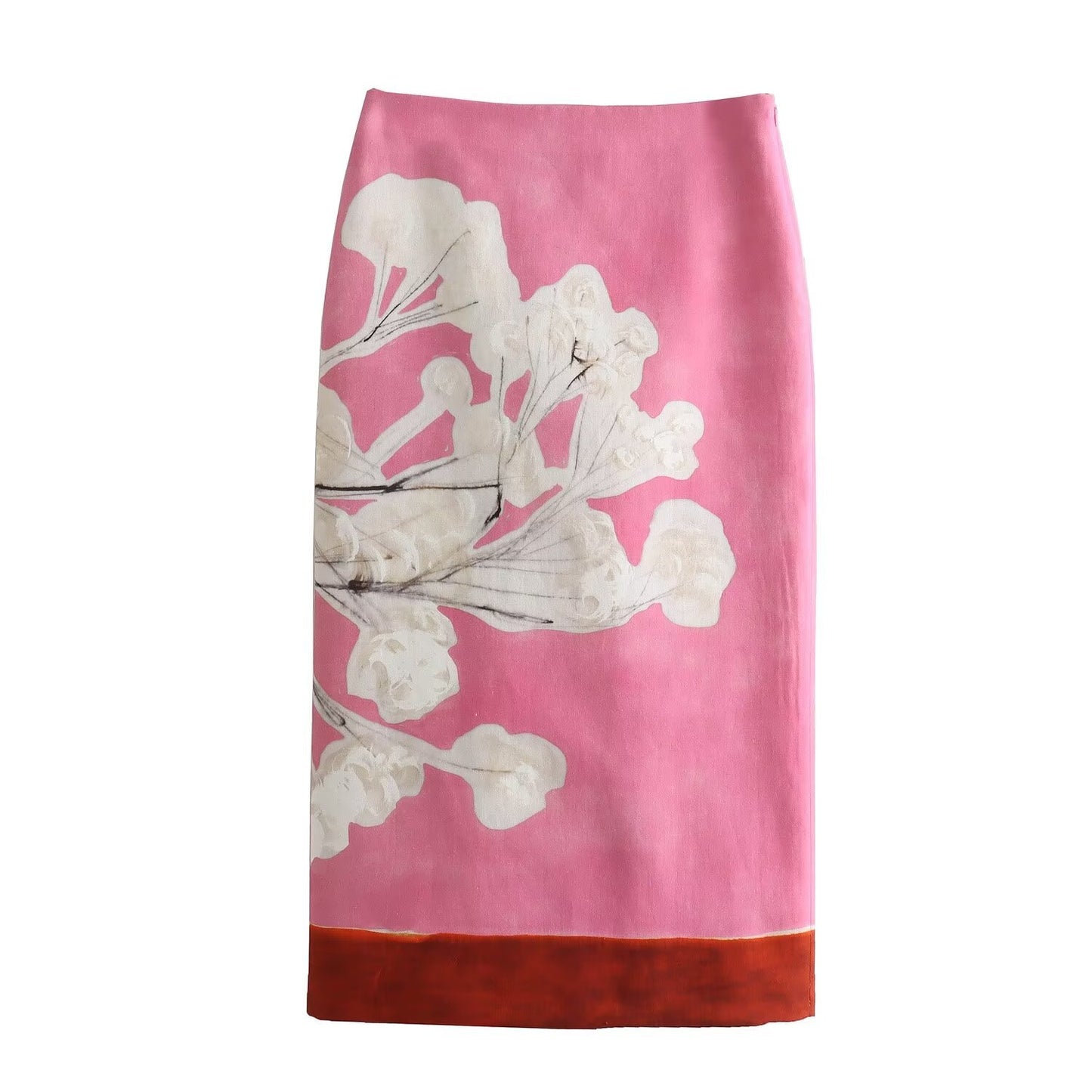 Floral print linen blend midi skirt - pink