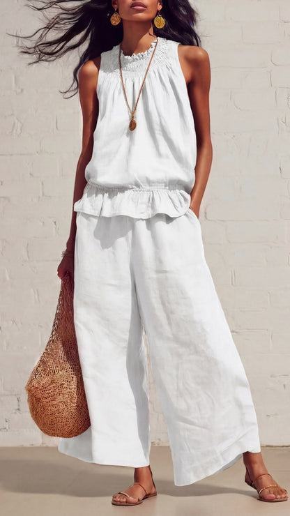 Women's Vintage Bohemian Ruffled Cotton-Linen Two-Piece Set