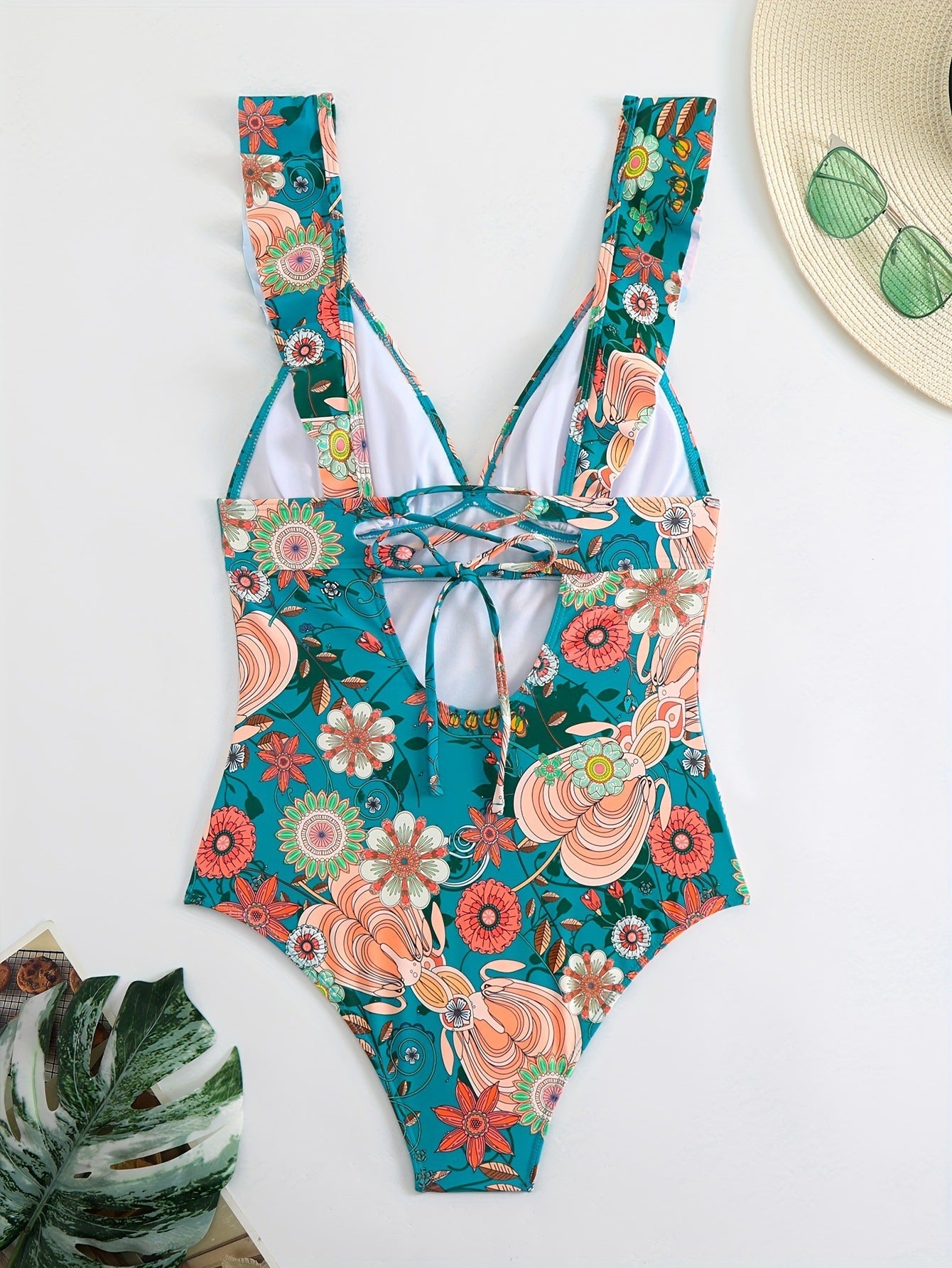 v-neck floral Ruffle bikini
