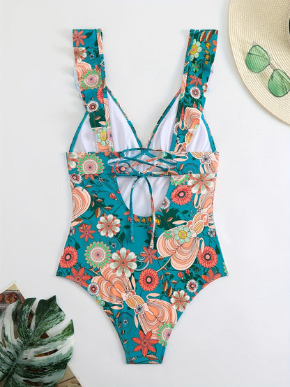 v-neck floral Ruffle bikini