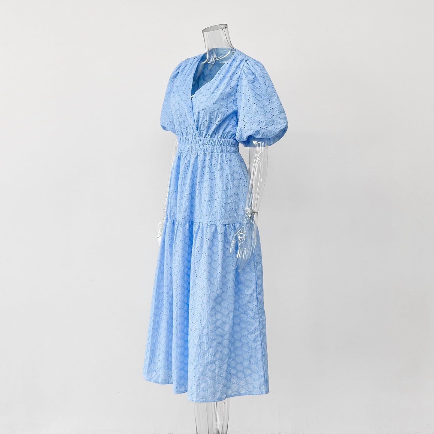 V-neck openwork embroidery maxi dress