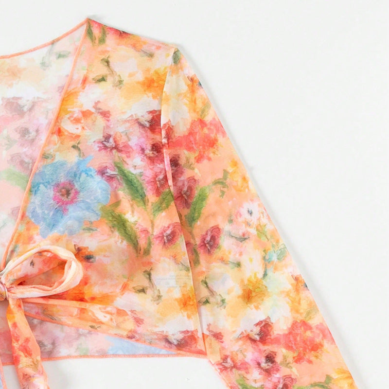 long-sleeve split cover-up bikini