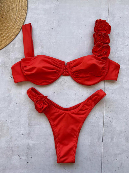 3D three-dimensional flower split bikini