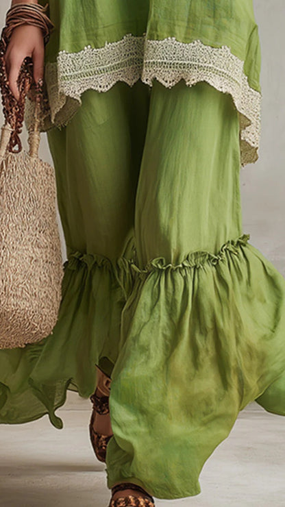 Bohemian-Style Vacation Dress with Lace Straps