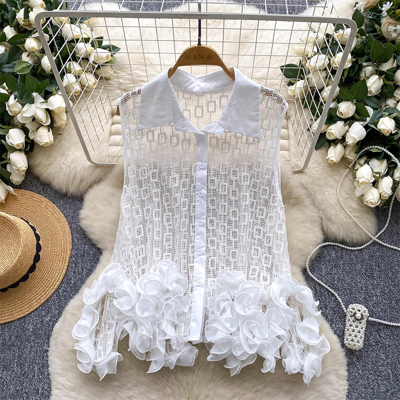 Irregular 3d lace cutout sleeveless shirt