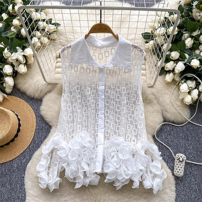 Irregular 3d lace cutout sleeveless shirt