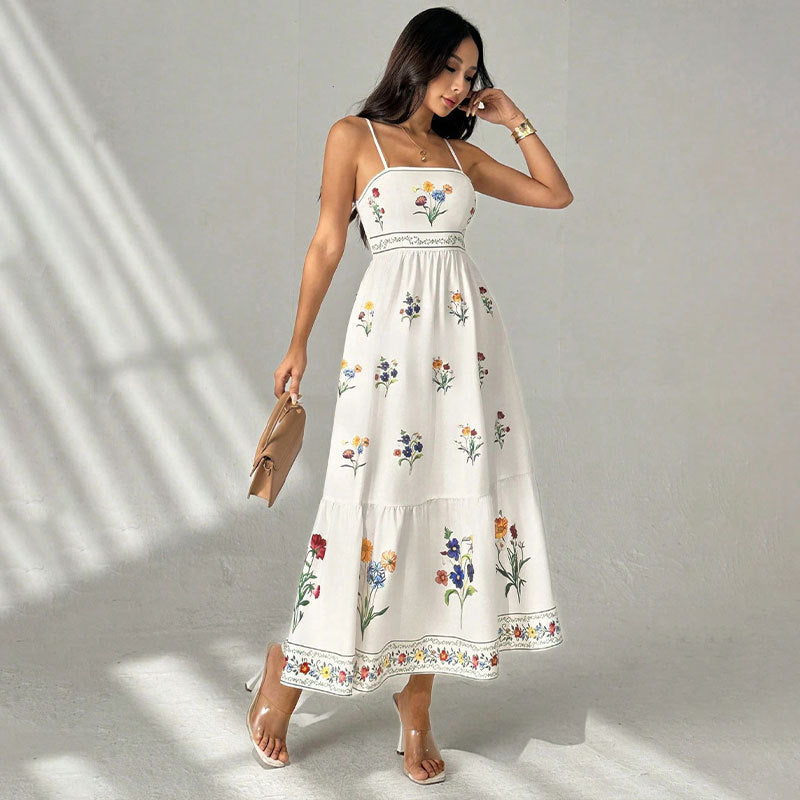 kelly Bohemian floral prints strap midi dress