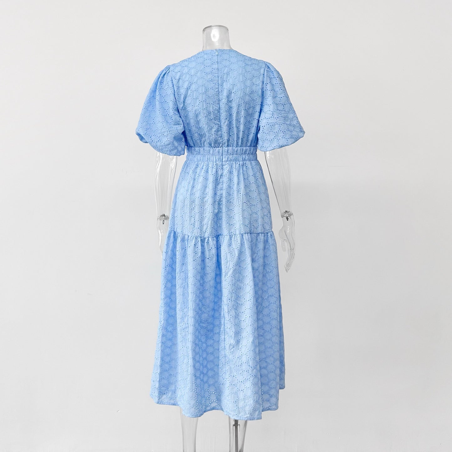 V-neck openwork embroidery maxi dress