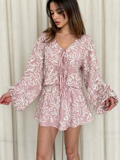Vacation Jacquard Tie-Waist Cardigan Top & Shorts Two-Piece Set