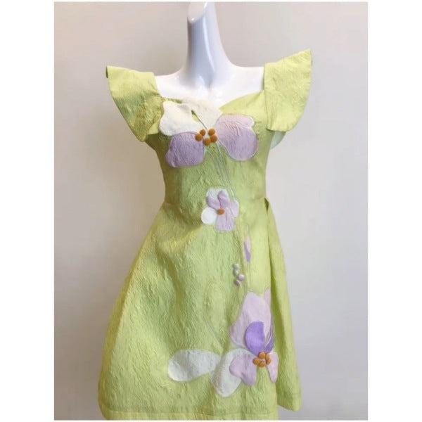 3D FLOWER BUTTERFLY SLEEVE MINI DRESS IN MINT