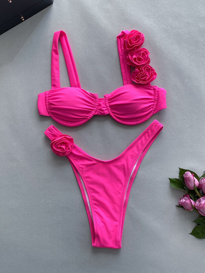 3D three-dimensional flower split bikini