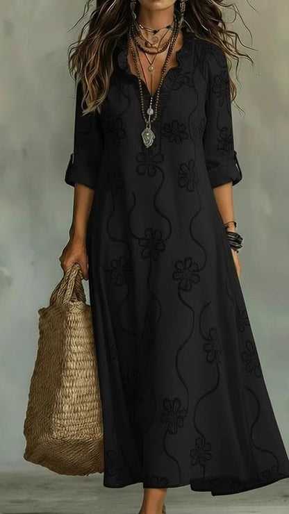 Women's Vintage Floral A-Line Dress with Ruffled Collar