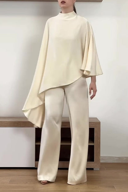 Women's Stylish Semi-High Neck Acetate Two-Piece Set